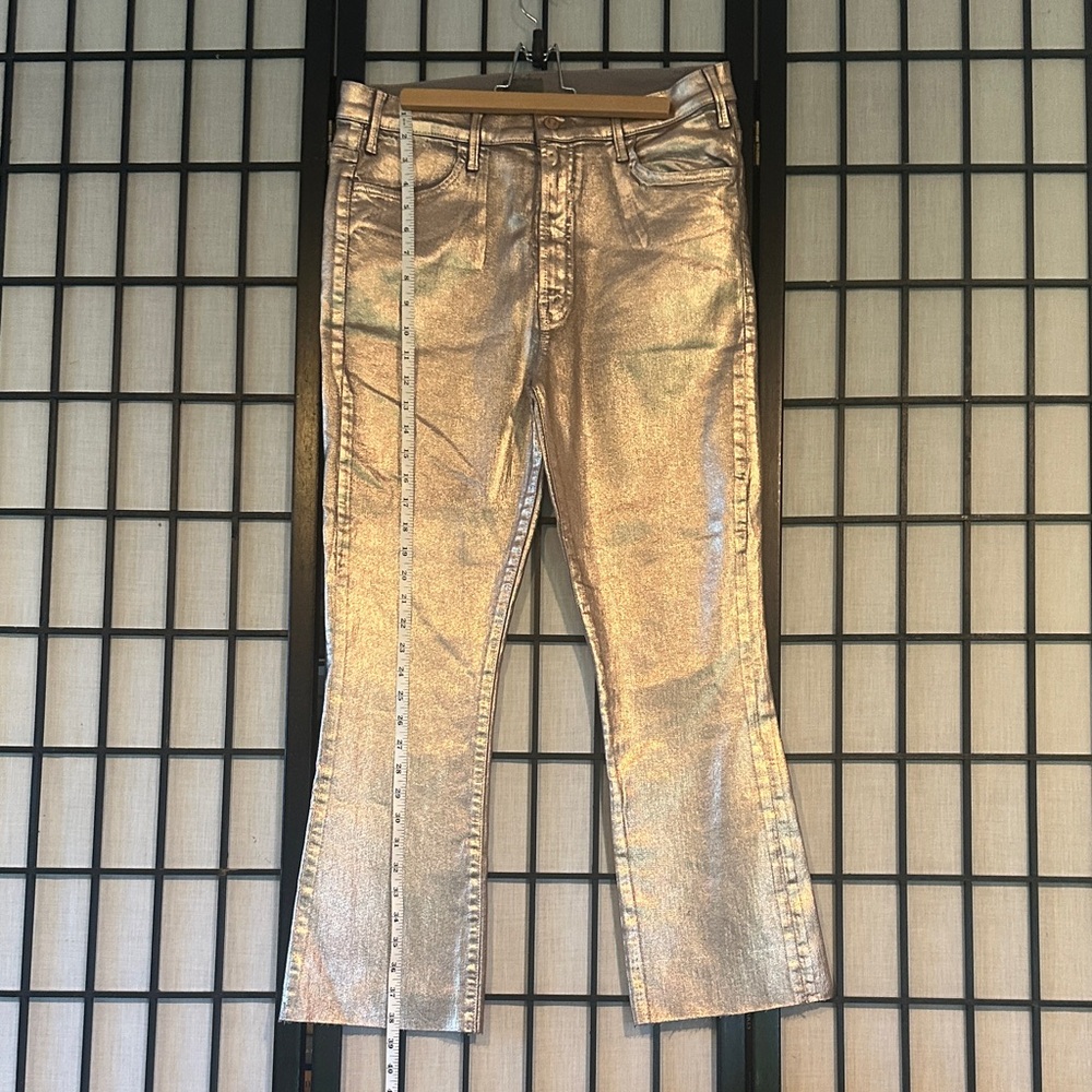 MOTHER Hustler Ankle Heavy Metal Flare Fray Jeans Never Worn Size 33 - Picture 8 of 16